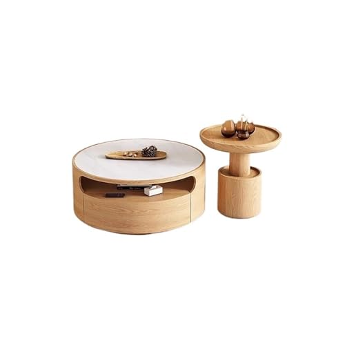 Couchtisch Mitteltisch Kombinierter Runder Yan-Stein, Massivholz-Möbel für kleines Wohnzimmer Balkon Terrasse Relax Lounge Couchtische von OGOODLE