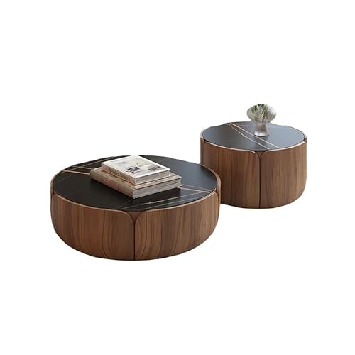 OGOODLE Couchtisch Kleines Wohnzimmer Licht Luxus Runde Blütenblatt Kreative Massivholz Rock Platte Couchtisch Set Walnuss Farbe Haushalt Beistelltisch von OGOODLE