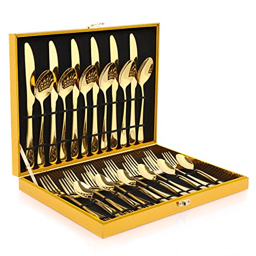 OGORI Besteck Set 6 Personen, 30 teilig Spiegelpolierte Gold Besteckset 18/10 Edelstahl Essbesteck Set mit Messer Gabel Löffel für Home/Party/Restaurant (Geschenkbox) von OGORI