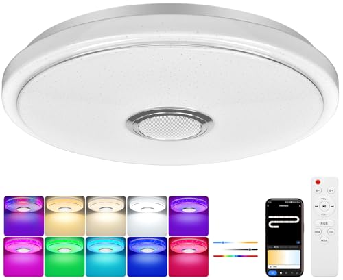 OGVDOE LED Deckenleuchte Dimmbar 60W LED RGB Deckenlampe Ø40CM Badezimmer Lampe Badlampe mit Bluetooth Lautsprecher Fernbedienung und APP-Steuerung für Kinderzimmer Schlafzimmer Wohnzimmer von OGVDOE