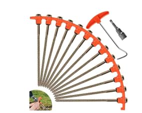 Robuste Zeltheringe zum Einschrauben mit Bohreradapter, 12 Stück, drehbare Metall-Felsenheringe für harten Boden, inklusive Herings-Abzieher, langlebige Stahlpfähle für Camping, Markisen, Vordächer Robuste Zeltheringe zum Einschrauben mit Bohreradapter, 12 Stück, drehbare Metall-Felsenheringe für harten Boden, inklusive Herings-Abzieher, langlebige Stahlpfähle für Camping, Markisen, Vordächer von OH MY WOW