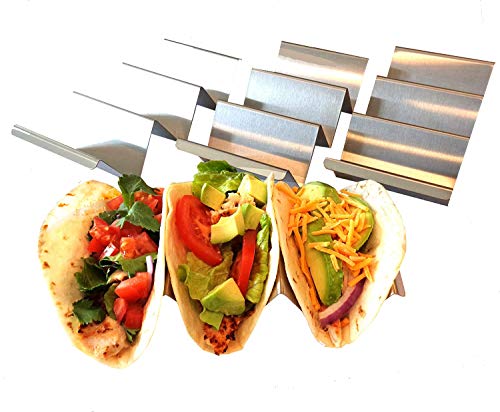 Taco-Halter – Taco-Halter, Edelstahl mit Rezeptideen – Taco-Ständer – Taco-Ständer – für 3 Tacos – spülmaschinen-, ofen- und grillfest (4 Stück mit Griffen) von OH Ovation Home