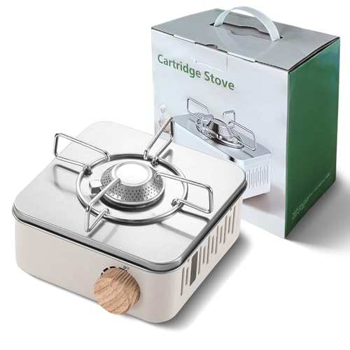 Klein Campingkocher mit Handtasche, Camping Kocher, Tragbarer Camping Gaskocher Butangas für Outdoor und Innenraum, 2800W, Windbeständiger Versenkter Campingkocher (Weiß) von OHAANYY