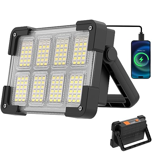 OHAYORI LED Baustrahler Akku, 4 Modi LED Strahler Akku, LED Campinglampe Aufladbar, LED Tragbare USB Wiederaufladbare PowerBank, Dimmbares Notlicht für Garten, Angeln, Camping, Wartung, Notfall von OHAYORI