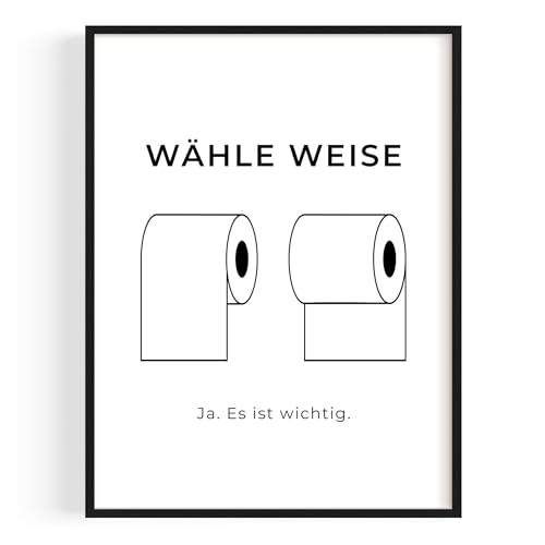 OHBIMBA® Badezimmer Deko Bilder - Poster & Kunstdrucke Für Bad Deko Und Gäste Wc - Deko Bad Bild Badezimmer - Witziger Toilettenpapier-Kunst (WC1, 30X40cm - Mit Rahmen Eiche) von OHBIMBA
