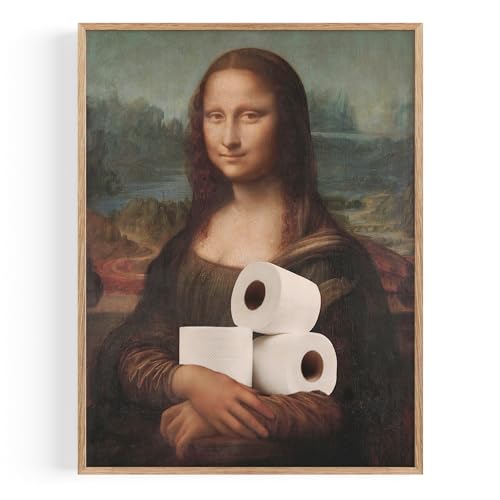 OHBIMBA® Badezimmer Deko Bilder - Poster & Kunstdrucke Für Bad Deko Und Gäste Wc - Deko Bad Bild Badezimmer - Witziger Toilettenpapier-Kunst (WC5, 21x30cm - Mit Rahmen Eiche) von OHBIMBA