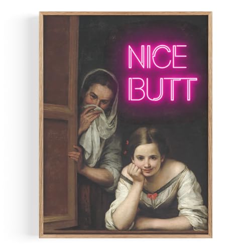 OHBIMBA® Badezimmer Deko Bilder - Poster & Kunstdrucke Für Bad Deko Und Gäste Wc - Deko Bad Bild Badezimmer - Witziger Toilettenpapier-Kunst (WC6, 30X40cm - Mit Rahmen Eiche) von OHBIMBA