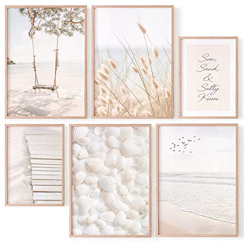 OHBIMBA® Sets Von 6 Poster & Kunstdrucke Zum Einrahmen - Beige Zimmer Deko Und Wanddeko Wohnzimmer - Boho Deko und Bilder Schlafzimmer - Strand Wanddeko - Größe 4X A3 + 2X A4 - Ohne Bilderrahmen von OHBIMBA