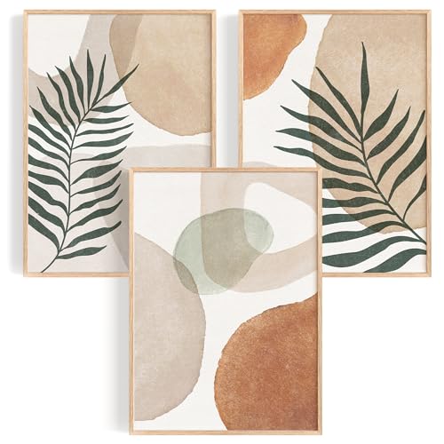 OHBIMBA® Sets Von 3 Poster & Kunstdrucke Mit Rahmen - Zimmer Deko Und Wanddeko Wohnzimmer - Bilder Schlafzimmer - Abstrakt Boho - 50x70 cm - Mit Rahmen Holz von OHBIMBA