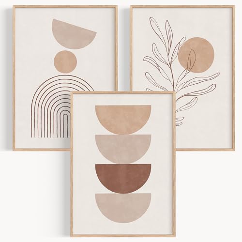 OHBIMBA® Sets Von 3 Poster & Kunstdrucke Mit Rahmen - Zimmer Deko Und Wanddeko Wohnzimmer - Deko Wohnzimmer und Bilder Schlafzimmer - Abstrakt Boho Deko - 30x40 cm - Mit Rahmen Holz von OHBIMBA