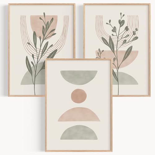 OHBIMBA® Sets Von 3 Poster & Kunstdrucke Mit Rahmen - Zimmer Deko Und Wanddeko Wohnzimmer - Deko Wohnzimmer und Bilder Schlafzimmer - Abstrakt Boho Deko - 30x40 cm - Mit Rahmen Holz von OHBIMBA