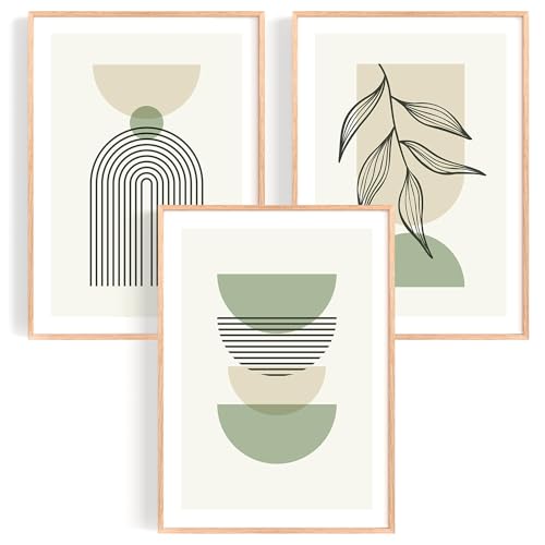 OHBIMBA® Sets Von 3 Poster & Kunstdrucke Mit Rahmen - Zimmer Deko Und Wanddeko Wohnzimmer - Deko Wohnzimmer und Bilder Schlafzimmer - Abstrakt Boho Deko - 30x40 cm - Mit Rahmen Holz von OHBIMBA