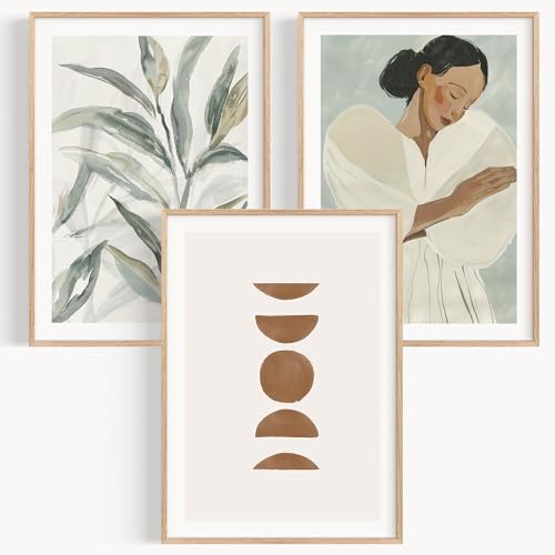 OHBIMBA® Sets Von 3 Poster & Kunstdrucke Zum Einrahmen - Zimmer Deko Und Wanddeko Wohnzimmer - Deko Wohnzimmer und Bilder Schlafzimmer - Abstrakt Boho Deko - 30x40 cm - Ohne Bilderrahmen von OHBIMBA