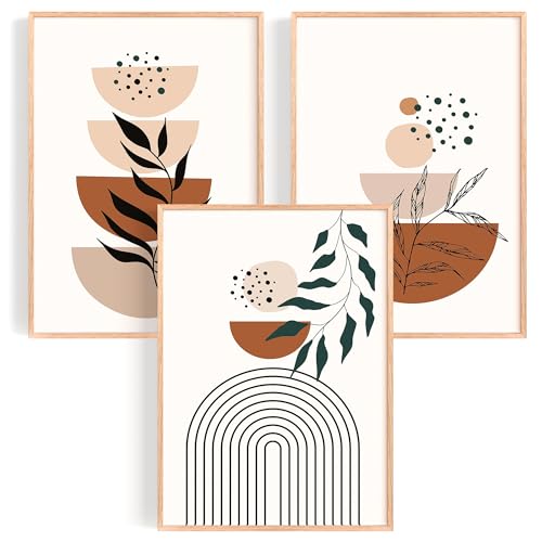 OHBIMBA® Sets Von 3 Poster & Kunstdrucke Zum Einrahmen - Zimmer Deko Und Wanddeko Wohnzimmer - Deko Wohnzimmer und Bilder Schlafzimmer - Abstrakt Boho Deko - 30x40 cm - Ohne Bilderrahmen von OHBIMBA