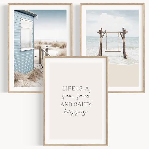 OHBIMBA® Sets Von 3 Poster & Kunstdrucke Mit Rahmen - Zimmer Deko Und Wanddeko Wohnzimmer - Deko Wohnzimmer und Bilder Schlafzimmer - Strand Boho Deko (Strand IV, 30x40 - Ohne Rahmen) von OHBIMBA