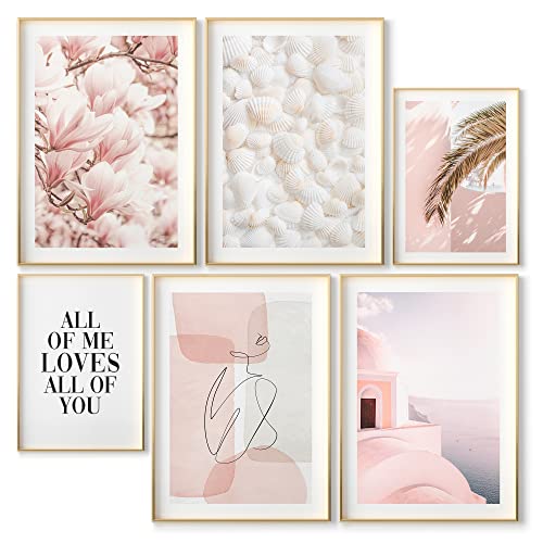 OHBIMBA Poster Set - Mehrteilige Wandbilder Wohnzimmer Schlafzimmer - Kunstdruck Bilder Set zum Einrahmen - 6 Zimmer Deko Wandposter OHNE Rahmen, 4 x DIN A3 (39x42cm) + 2 x DINA4 (21x30cm) von OHBIMBA