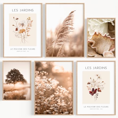 OHBIMBA® Sets Von 6 Poster & Kunstdrucke Zum Einrahmen - Zimmer Deko Und Wanddeko Wohnzimmer - Boho Deko und Bilder Schlafzimmer - Strand Wanddeko - Größe 4X A3 + 2X A4 (Les jardins) von OHBIMBA