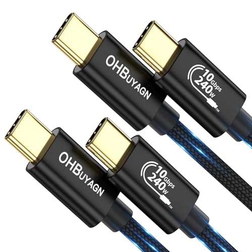 240W USB C auf USB C Kabel 2M 2 Stück, 10Gbps Datenkabel PD Schnellladekabel USB C 3.1 Ladekabel Nylongeflecht Typ-C auf Typ-C Kompatibel mit iPhone 15 Pro, MacBook, iPad Pro/Air, Samsung S22/S23 von OHBUYAGN