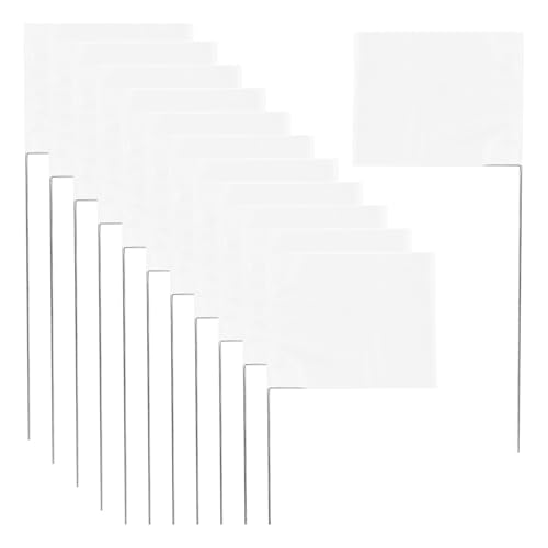 20 weiße PVC-Markerflaggen mit Metallstäben, blanko, beschreibbar, Rasen- und Landschaftsflagge für Hof, Garten, Party, Dekoration (10 x 12,7 cm) von OHEETU