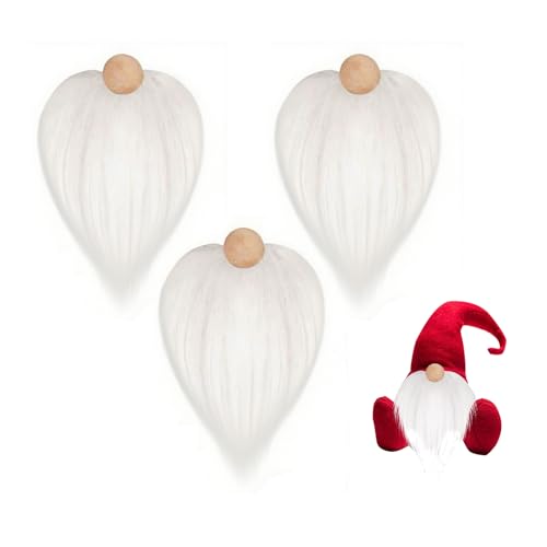 3-teiliges weißes Zwergen-Bart-Bastelset, vorgeschnittener Kunstfellstoff mit unlackierten Holzkugeln für Weihnachten, Ostern, Cosplay (8,9 x 17,8 cm) von OHEETU