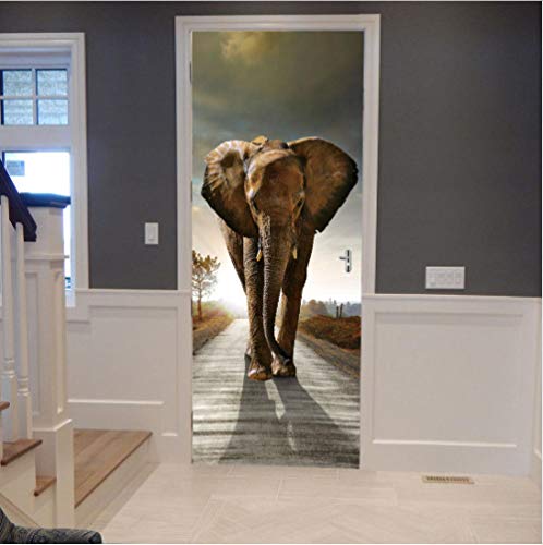 OHEHE Türtapeten Selbstklebend 3D Elefant Türtapeten Wasserdicht Türposter Selbstklebend Abnehmbar Fototapete Schlafzimmer Wohnzimmer Wohnkultur PVC 77x200cm von OHEHE