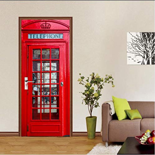 OHEHE Türtapeten Selbstklebend 3D Telefonzelle Türtapeten Wasserdicht Türposter Selbstklebend Abnehmbar Fototapete Schlafzimmer Wohnzimmer Wohnkultur PVC 77x200cm von OHEHE