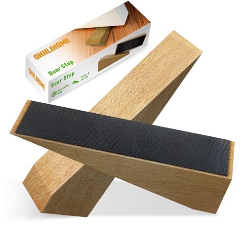 2er Pack Holz-Türstopper - Fester Türstopper boden -Rutschfeste Türstopper boden für alle Türtypen und Böden - Jeder Türkeile 2 Zoll dick, 6,3 Zoll lang mit Gummi - Door Stopper von OHHLIHOME