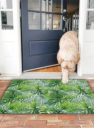 OHJEAJDS Badezimmerteppich rutschfest Badematte 40x 60 cm,Badteppich Saugfähig Weich Maschinenwaschbar für Badezimmer,Blatt, Tropische exotische Banane Wald Palme Blätter Wasser von OHJEAJDS