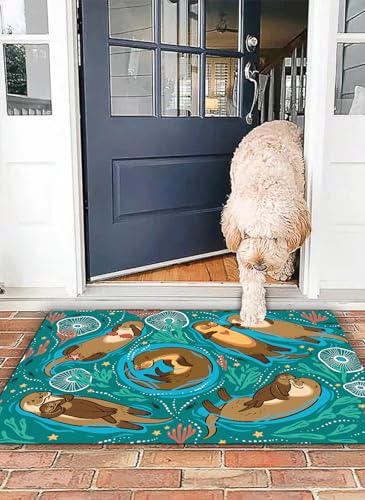OHJEAJDS Badezimmerteppich rutschfest Badematte 40x 60 cm,Badteppich Saugfähig Weich Maschinenwaschbar für Badezimmer,Niedliche braune Otter, dekorative Algen und Korallen in grünem Wasser (1) von OHJEAJDS