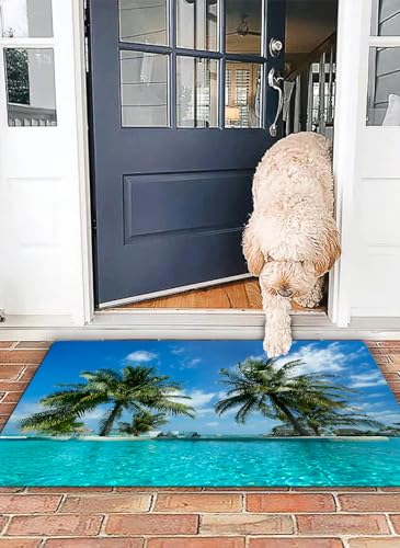 OHJEAJDS Badezimmerteppich rutschfest Badematte 50 x 80 cm,Badteppich Saugfähig Weich Maschinenwaschbar für Badezimmer,Tropischer Strand und Pool von OHJEAJDS