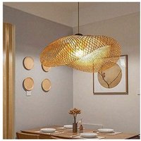 Pendelleuchte, Ohjijinn Pendelleuchte Vintage Weben Pendelleuchte Bambus und natürliches Rattan Gewebte Hängelampe Kreative Nostalgische Einstellbare von OHJIJINN