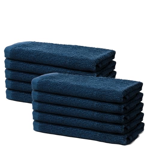 10 er Set Gästehandtücher 30x50cm | Frottee Weich & Flauschig | 100% Baumwolle | Kleine Frottier Handtücher für Gäste | Oeko-Tex | 500g/m² | Ôhm | Dunkelblau von Ôhm