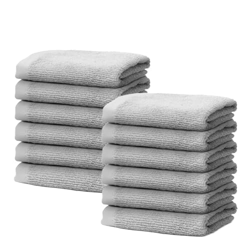 OHM - Badezimmer-Set - 12 Handtücher - 30x30cm - Für Haushalt, Kosmetiksalon, Spa - 100% Prima Baumwolle - Sehr weich und saugfähig - Oeko-Tex-Zertifiziert - 500g/m2 - Hellgrau von OHM