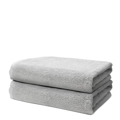 2 er Set Duschtücher 70x140 cm | Frottee Hantücher Weich & Flauschig | 100% Baumwolle | Frottier Duschtuch Badetuch Badehandtuch Groß | 500 g/m² | Oeko-Tex | Ôhm | Hellgrau von Ôhm