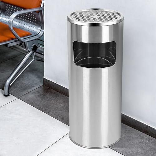 OHMG 30L Standaschenbecher für draußen Mülleimer mit Aschenbecher Abfalleimer mit Inneneimer,für Draußen Herausnehmbarem Abfalleimer aus Edelstahl,Hotels und Büros,Großem Fassungsvermögen von OHMG