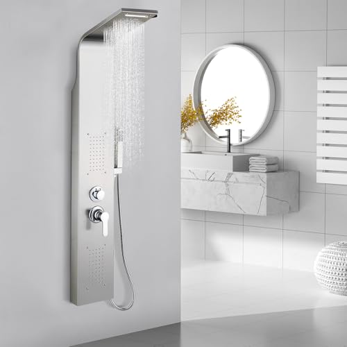 OHMG 4 in 1 Duschsäule aus Edelstahl, multifunktional, Duschpaneel, Handbrause, Regendusche, Massagedusche und Wasserfalldusche für Badezimmer von OHMG