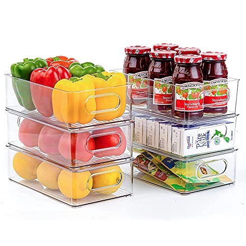 OHMG 6 Stück Aufbewahrungsboxen, stapelbar, hochwertig, transparent, mit Griff, BPA-frei, für Kühlschrank, Küche, Speisekammer, Schränke (6) von OHMG