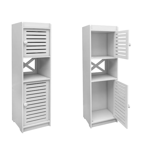 OHMG Aufbewahrungsschrank, Badezimmerschrank, schmal, seitliche Aufbewahrung, mit offenen Regalen und Türen (22 x 20 x 75 cm) von OHMG
