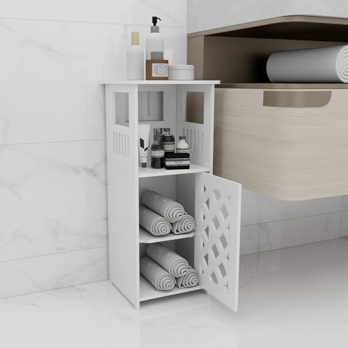 OHMG Aufbewahrungsschrank, Badezimmerschrank, schmal, seitliche Aufbewahrung, mit offenen Regalen und Türen (24 x 22 x 56 cm) von OHMG