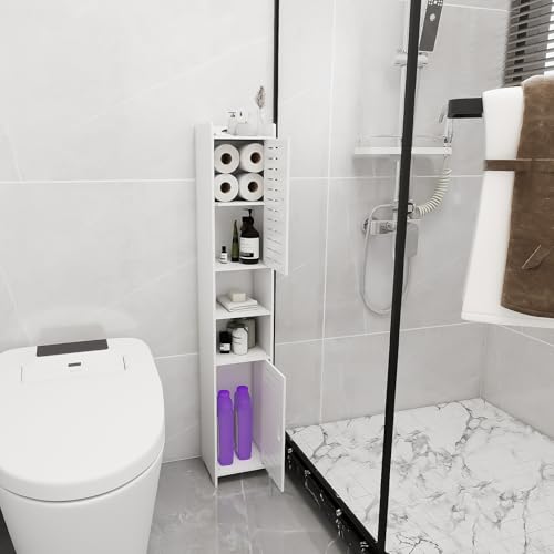 OHMG Aufbewahrungsschrank, Badezimmerschrank, schmal, seitliche Aufbewahrung, mit offenen Regalen und Türen (26 x 22 x 118 cm) von OHMG