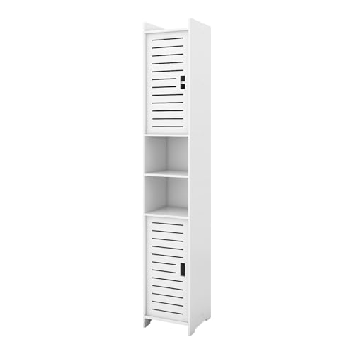 OHMG Badezimmerschrank Badschrank Wasserdichter Badschrank Schmal Freistehender Badezimmerschränke mit Toilettenpapierhalter Multifunktionsschrank weiß von OHMG