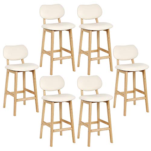 OHMG Barhocker, Barhocker, hohe Stühle aus PU und Holz, Küchenstuhl, gepolstert, Fußstütze, industriell, Esszimmer, Küche (Milchweiß - 6P) von OHMG