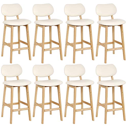 OHMG Barhocker, Barhocker, hohe Stühle aus PU und Holz, Küchenstuhl, gepolstert, Fußstütze, industriell, Esszimmer, Küche (Milchweiß - 8P) von OHMG