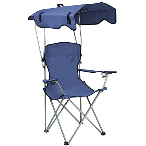 OHMG Campingstuhl mit Sonnendach belastbar bis 120kg,Camping-Rasenstuhl,Campingstuhl Faltbar,Angelstuhl Klappbar,Klappstuhl mit Becherhalter und Tragetasche (Bleu) von OHMG