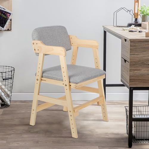 OHMG Esszimmerstuhl mit Rückenlehne und Armlehne, moderner Küchenstuhl, Sessel, Hochstuhl aus Holz, Relaxstuhl, Wohnzimmerstuhl, verstellbare Autoren, Kindersessel Basic (1, grau) von OHMG