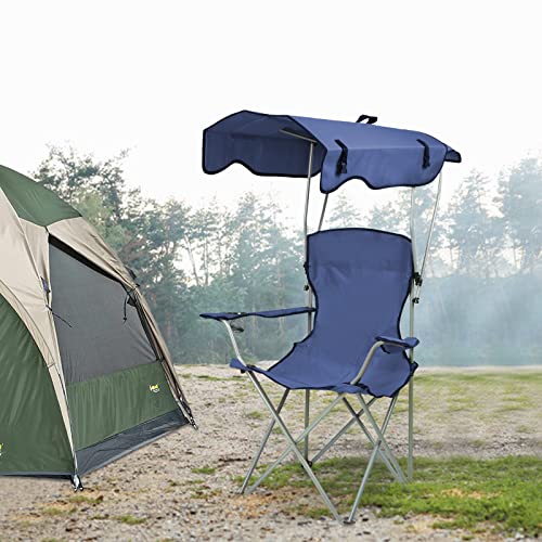 OHMG Faltstuhl Campingstuhl mit Sonnendach Anglerstuhl mit Getränkehalter und Tragetasche,Anglersessel klappbar,bis 120kg,Klappstuhl Gartenstuhl Faltstuhl Relaxsessel Angelsessel faltbar (Bleu) von OHMG