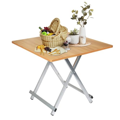 OHMG Gartentisch, Balkontisch, wetterfest, Beistelltisch aus Metall mit Holzoptik, Stehtisch, klappbar, für Balkon, Terrasse, Picknick (76 x 50 x 74 cm - 2P) von OHMG
