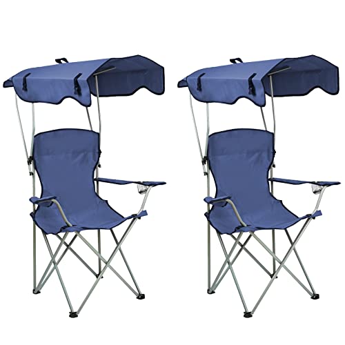 OHMG Klappstuhl Campingstuhl Klappstuhl Komfortable,Faltstuhl Campingstuhl,Campingstuhl Faltbar mit Sonnendach,Anglersessel klappbar,Outdoor Stuhl mit Getränkehalter und Tragetasche (Blau-2P) von OHMG