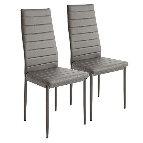 OHMG Set mit 2/4/6 modernen Esszimmerstühlen, hohe Stühle aus strapazierfähigem Kunstleder mit Rückenlehne und Metallbeinen, dick gepolsterter Sitz, für Küche/Esszimmer/Büro (2, grau) von OHMG
