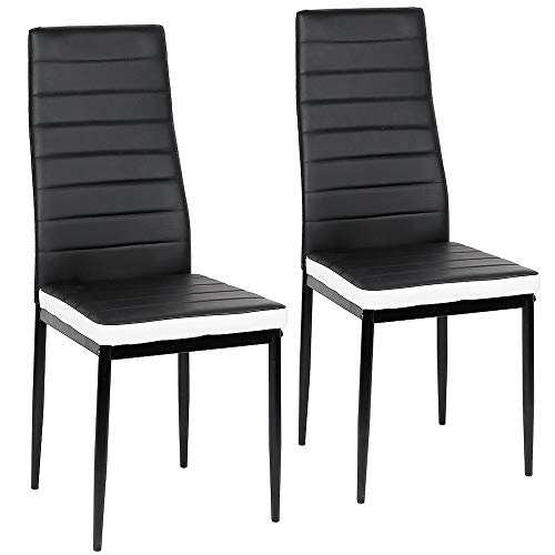 OHMG Set mit 2/4/6 modernen Esszimmerstühlen, hohe Stühle aus strapazierfähigem Kunstleder mit Rückenlehne und Metallbeinen, dick gepolsterter Sitz, für Küche/Esszimmer/Büro (2, schwarz + weiß) von OHMG